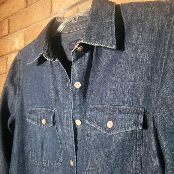 Talbots Women's Western Blue Denim Shirt Med Wash -Tabbed Sleeves Size 10 - Picture 7 of 11